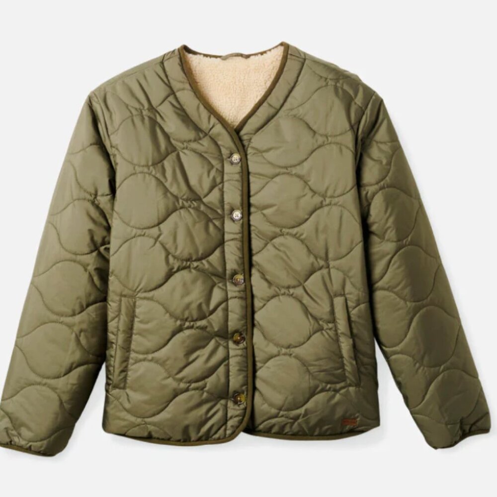 Brixton Sherpa Reversible‎ Insulated Jacket Cream Olive M Cozy Gorpcore Neutral - Picture 3 of 16